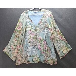 Ice Rare Vintage Beaded Silk‎ Leopard Garden 2X Top Floral Animal Print w Lining